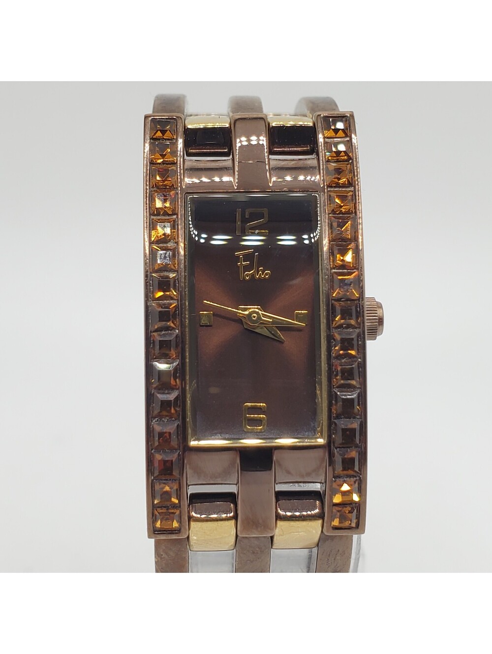 Folio Quartz Watch Womens 17mm Two-Tone Rectangle New Battery